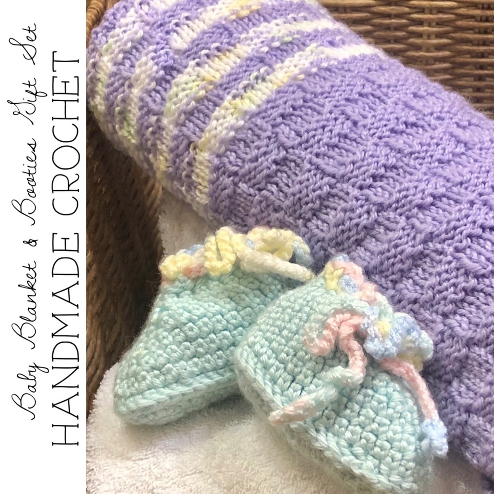 Hand Crocheted Baby Blanket & Booties
